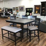 COUNTER HEIGHT TABLE WITH LAZY SUSAN/4CHAIRS/BENCH DINING ROOM SET