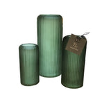 FROSTED RIBBED GLASS VASE HOME DECOR GREEN 13.75"