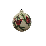 GLITTERED ROUND GLASS ORNAMENT WITH CARDINALS HOLIDAY DECOR 5.25"