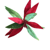 VELVET GLITTERED TRIMMED POINSETTIA STEM HOLIDAY DECOR RED/GREEN 25"