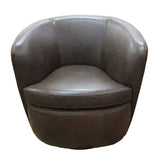 LEATHER SWIVEL CLUB ACCENT CHAIR BROWN