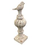 WHITEWASHED RESIN FINIALS WITH BIRD TOPS HOME DECOR 12.25"