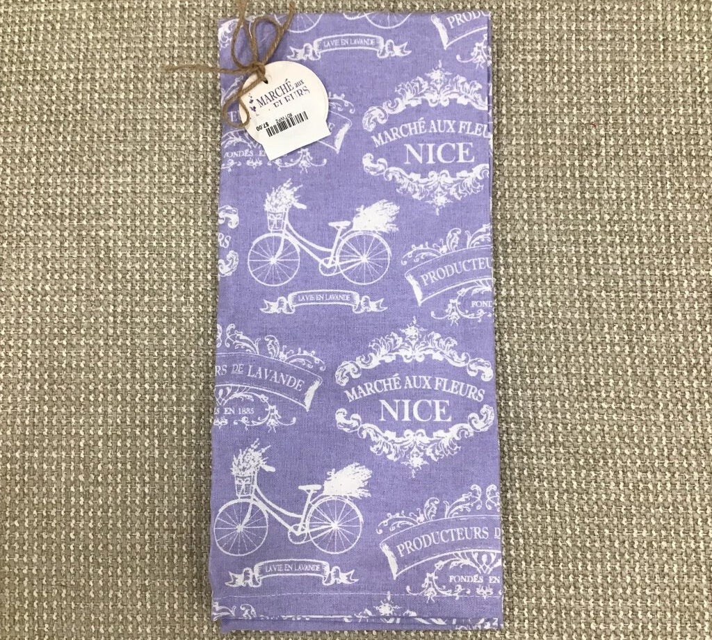 BICYCLE DISHTOWEL LINENS PURPLE WHITE
