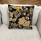 EMBROIDERED FLORAL PILLOW BLACK GOLD 20" SQUARE