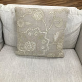 VELVET EMBROIDERED FLORAL PILLOW TAN 20" SQUARE