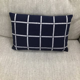 GRID EMBROIDERY PILLOW NAVY WHITE 18" X 12"