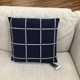 EMBROIDERED GRID PILLOW NAVY WHITE 18" SQUARE