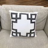 GREEK KEY COTTON FLAX PILLOW WHITE BLACK 18" SQUARE