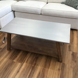 STAINLESS STEEL WITH HONEY MANGO WOOD SAWHORSE COFFEE TABLE 47.125"