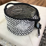 COTTON BASKET WITH TASSELS (LARGE) HOME DECOR WHITE/BLACK 11"H