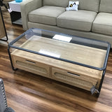 WOOD/GLASS COFFEE TABLE 18H X 47W