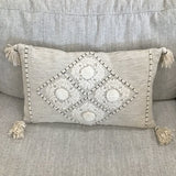 COTTON & LINEN BLEND LUMBAR/EMBROIDERY/TASSELS PILLOW 20 X 12