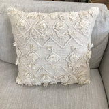 COTTON SLUB WITH DIAMOND EMBROIDERY/TUFTING/FRINGE PILLOW