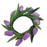 REAL TOUCH MINI TULIP CANDLE RING FLORAL/GREENERY LIGHT PURPLE 4.75 DIAM..