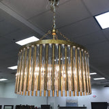 BRASS METAL CRYSTAL ROD EMBELLISHED /6 LIGHTS CHANDELIER