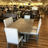 TABLE WITH 18" LEAF/6 CHAIRS DINING ROOM SET CHARCOAL/OATMEAL 30H X 90L X 42W