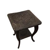 WOOD CARVED (HEAR,SEE,NO EVIL) ACCENT TABLE BROWN 26H X 20 X 20