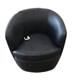 LEATHER SWIVEL CLUB ACCENT CHAIR VINTAGE NAVY