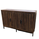 WOOD GROOVED DOORS METAL LEGS CONSOLE/SOFA TABLE BROWN