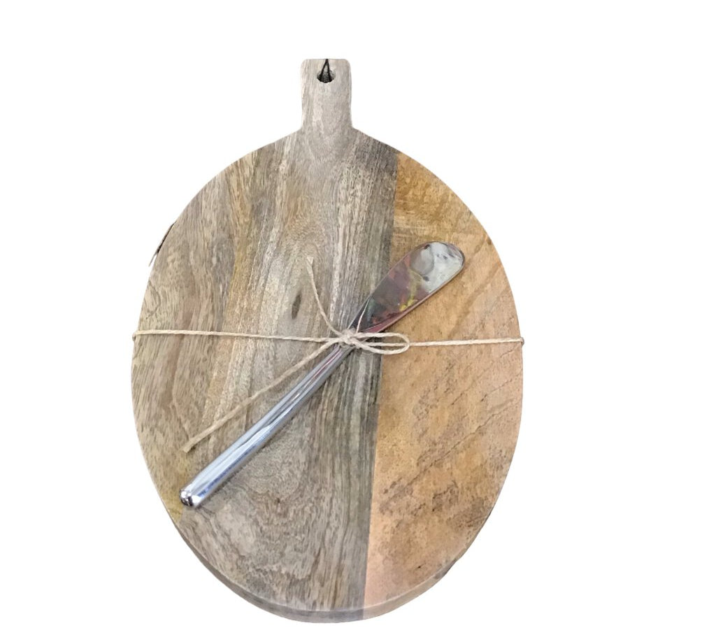MANGO WOOD BOARD WITH KNIFE HOME ACCESSORIES NATURAL WOOD 11L X 5 3/4