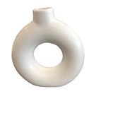 VASE WITH ROUND OPENING DESIGN HOME DECOR WHITE 5.5H