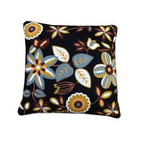 HAND EMBROIDERED FLORAL PILLOW BLACK MUSTARD 20" SQUARE