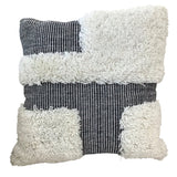 WOVEN SHAG PILLOW CREAM BLACK 22" X 22"