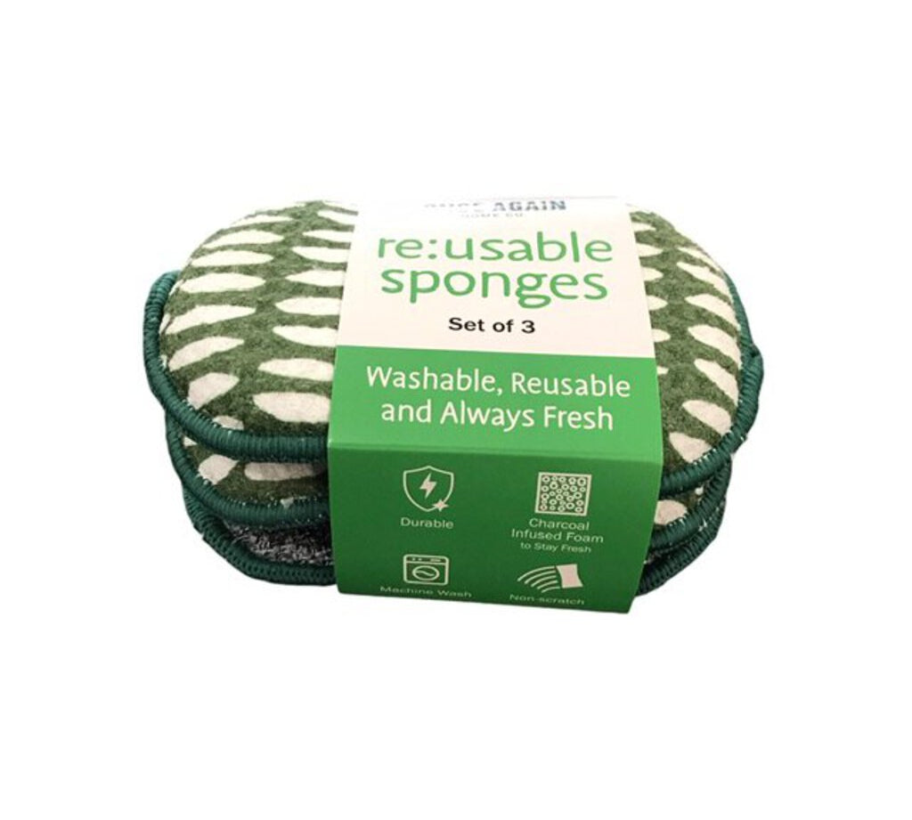 SET OF 3 CHARCOAL SPONGES LINENS GREEN WHITE