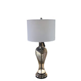 CLEAR SEEDED URN SHAPED GLASS BASE LAMP/LIGHTING SILVER 35H