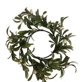 GLITTERED MISTLETOE CANDLE RING WITH BERRIES HOLIDAY DECOR WHITE 4.5 DIAM.. 14.5"