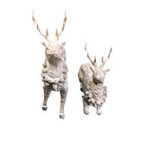 SET OF 2 RESIN DEER WITH GLITTERED ( LAYING/STANDING) PINECONE WREATH HOLIDAY DECOR WHITEWASHED 17.5"/11"