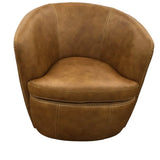 LEATHER SWIVEL CLUB ACCENT CHAIR VINTAGE CARAMEL