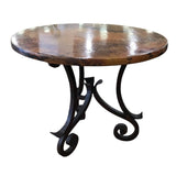 "CAMINO PAMPLONA" IRON BASE/HAMMERED COPPER TOP DINING TABLE ESPRESSO/BRONZE 36H X 42" DIAM...