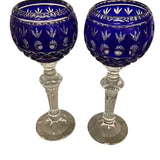 PAIR OF CUT GLASS CANDLE HOLDERS HOME DECOR COBALT BLUE 12"H