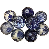 SET OF 9 CERAMIC DECORATIVE BALLS HOME DECOR BLUE/WHITE