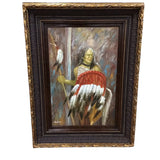 ORNATE FRAMED/NATIVE AMERICAN INDIAN WITH SPEAR AND SHIELD ART 50H X 36W
