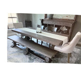 POTTERY BARN TABLE/2 LEAVES/BENCH/4 SIDE CHAIRS/2 UPHOLSTERED CHAIRS DINING ROOM SET TAUPE T-30H X 92W X 42D W/L 128L