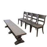 POTTERY BARN TABLE/2 LEAVES/BENCH/4 SIDE CHAIRS/2 UPHOLSTERED CHAIRS DINING ROOM SET TAUPE T-30H X 92W X 42D W/L 128L