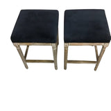 WORLD MARKET 2 WOOD AND SUEDE LOOK FABRIC STOOLS (RET. $220.00 EA.) BARSTOOL BLACK 24H X 17W X 17D