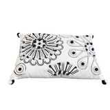 EMBROIDERED FLORAL POM POMS PILLOW CREAM NAVY 20" X 14"