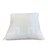 EMBROIDERED GREEK KEY PILLOW TAN WHITE 18" SQUARE