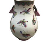PORCELAIN ROSE BUTTERFLY VASE (CHINESE FAMILLE) RET. $799.00 HOME DECOR WHITE/PINK MULTICOLOR 13.5H