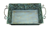 SMALL METAL RECTANGLE TRAY WITH HANDLES HOME DECOR GREEN 4.5H X 15W X 10.5D
