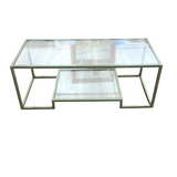 METAL WITH GLASS TOP 2 TIER COFFEE TABLE GOLD 17H X 45W X20D