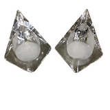 2 ART GLASS PYRAMID CANDLE HOLDERS HOME DECOR 5"H X 7"D