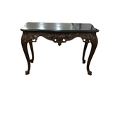 MAITLAND SMITH VINTAGE CARVED OAK CONSOLE/SOFA TABLE DARK BROWN/BLACK 32.5H 48W X 23D