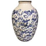 VINTAGE CERAMIC VASE HOME DECOR BLUE CREAM 10"