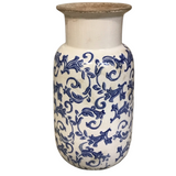 VINTAGE CERAMIC VASE HOME DECOR BLUE CREAM 10"