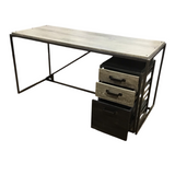 2 PC. WOOD AND METAL/3 DRAWER FILE CABINET DESK NATURAL WOOD/CHARCOAL D-31H X 61W X 25D