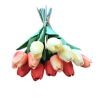 REAL TOUCH TULIP BUNDLE FLORAL/GREENERY CORAL PEACH 13"